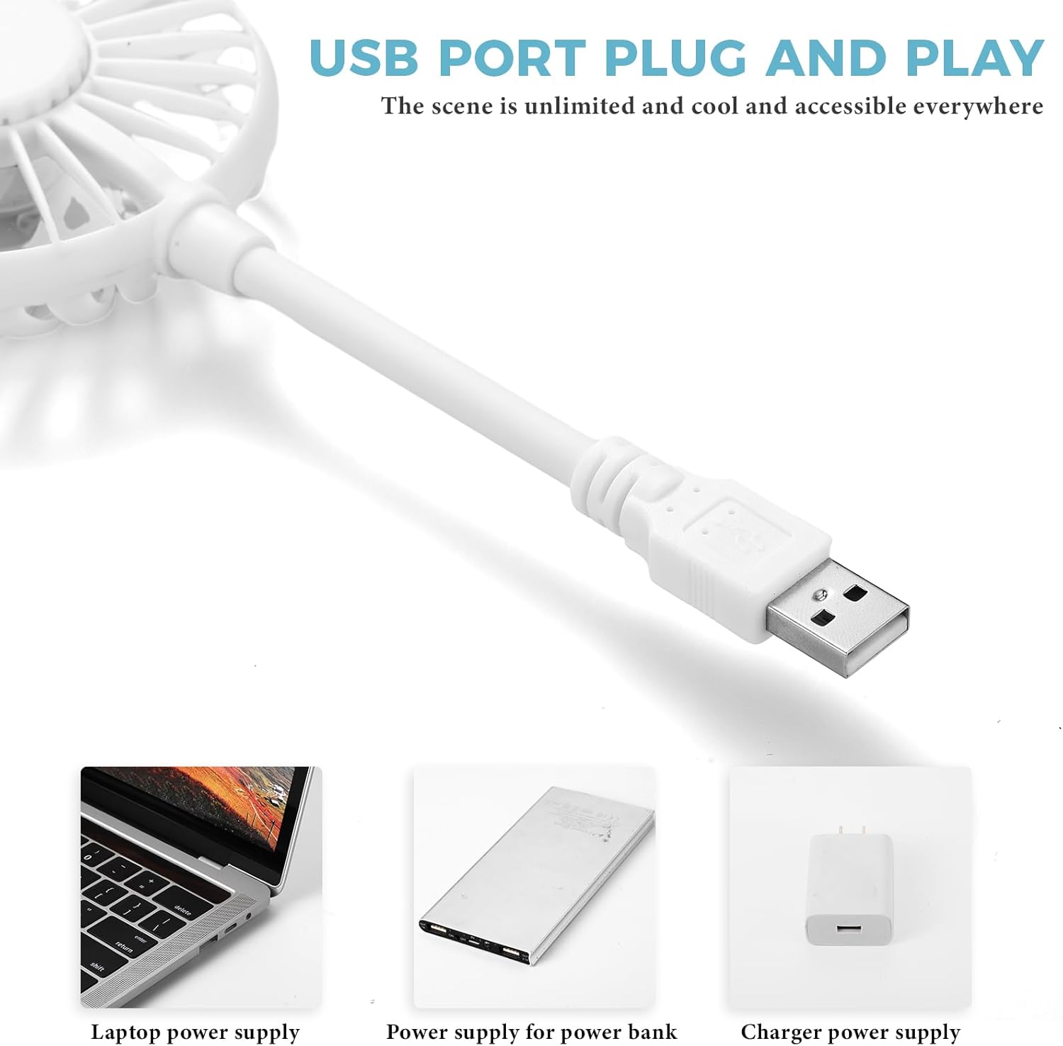 2 Pcs USB Mini Fan 360° Rotation Portable Desk Fan for Laptop Power Bank Travel Camping