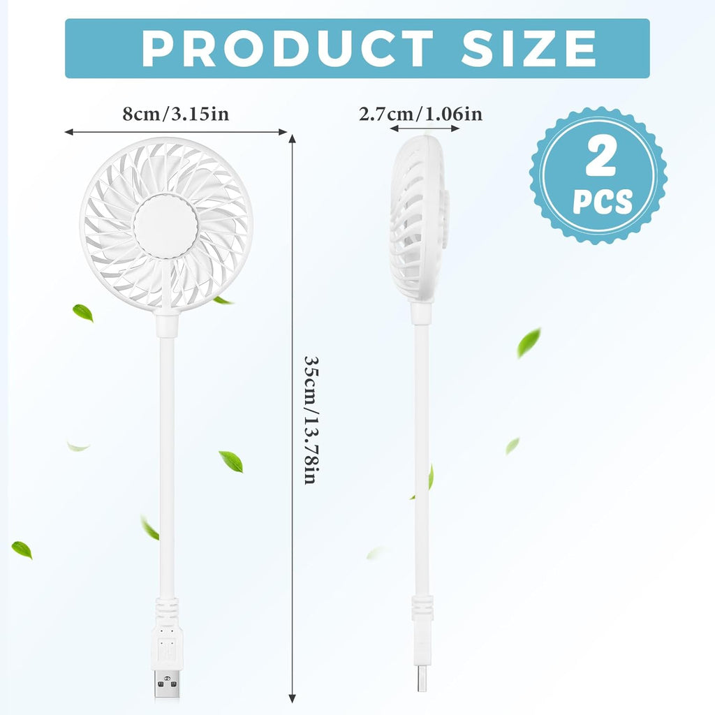 2 Pcs USB Mini Fan 360° Rotation Portable Desk Fan for Laptop Power Bank Travel Camping