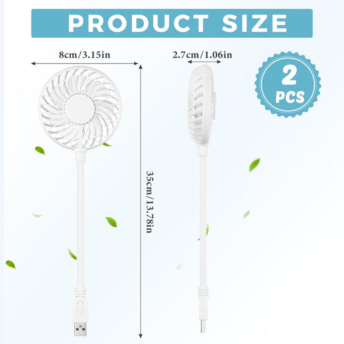 2 Pcs USB Mini Fan 360° Rotation Portable Desk Fan for Laptop Power Bank Travel Camping