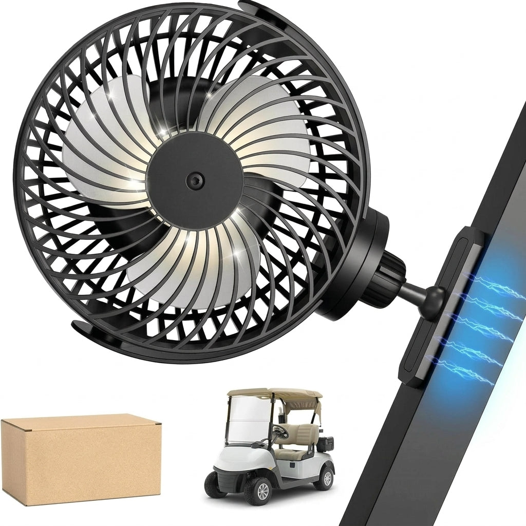 Magnetic Golf Cart Fan Rechargeable 10000mAh Battery 360° Rotatable Tripod Mount with LED Light