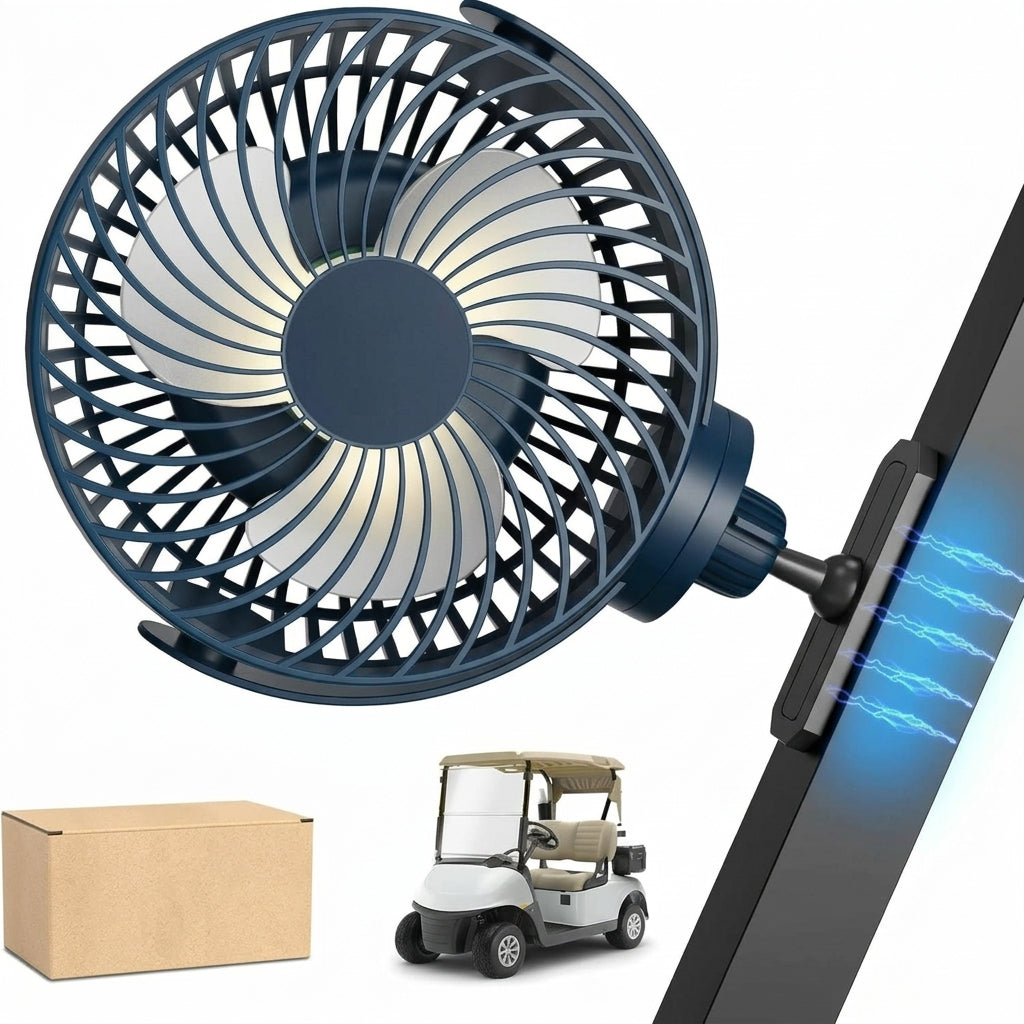 Magnetic Golf Cart Fan Rechargeable 10000mAh Battery 360° Rotatable Tripod Mount with LED Light