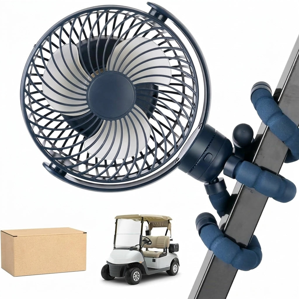 Magnetic Golf Cart Fan Rechargeable 10000mAh Battery 360° Rotatable Tripod Mount with LED Light