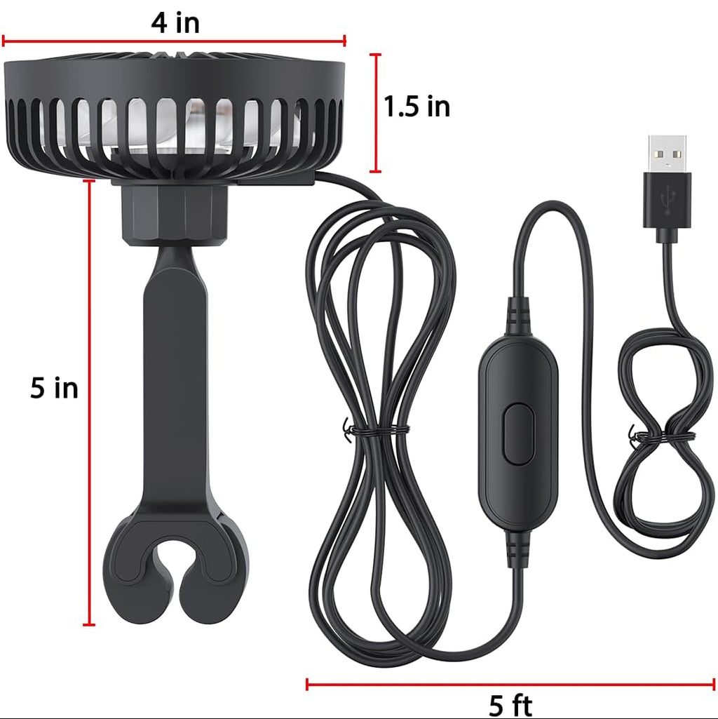 Car Fan for Rear Seat USB Powered 3 Speed Adjustable Clip for Vehicles SUV RV Truck