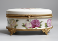Porcelain Jewelry Box with Hand-Painted Roses and Brass Mounts