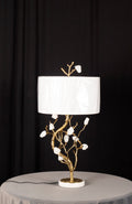 Brass Branch Table Lamp with White Blossom Accents