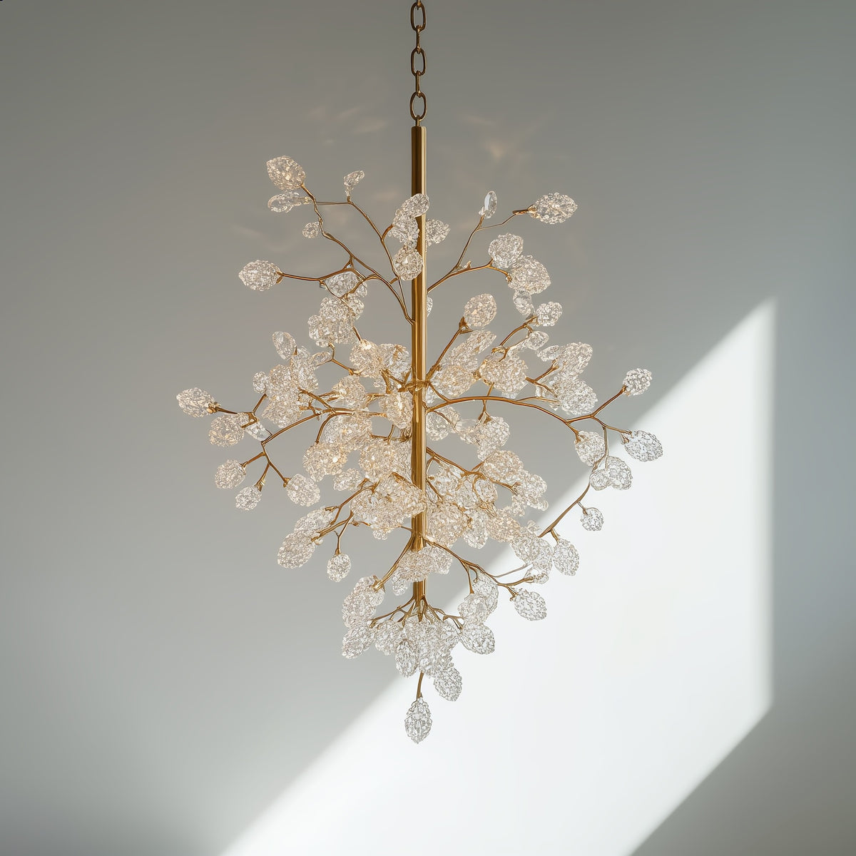Original brass gold crystal leaf staircase chandelier