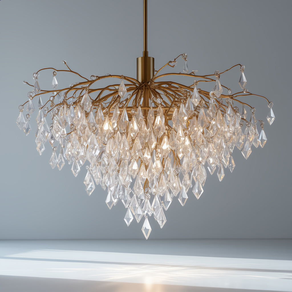 Crystal branch brass chandelier original photograph