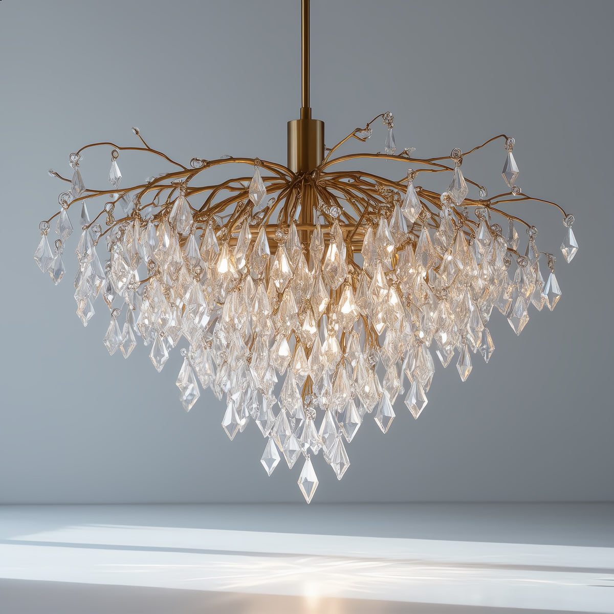 Crystal branch brass chandelier original photograph