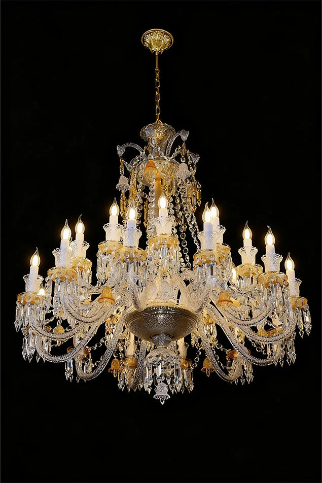 24 Lights Clear & Amber Baccarat Crystal Lighting Chandelier