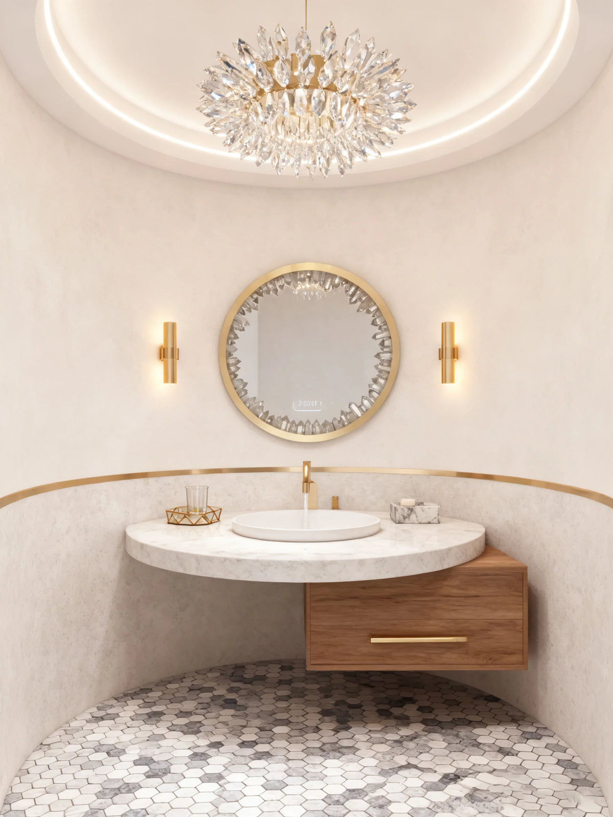 Round Geode Quartz Crystal Mirror Lamp