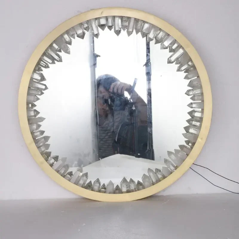 Round Geode Quartz Crystal Mirror Lamp