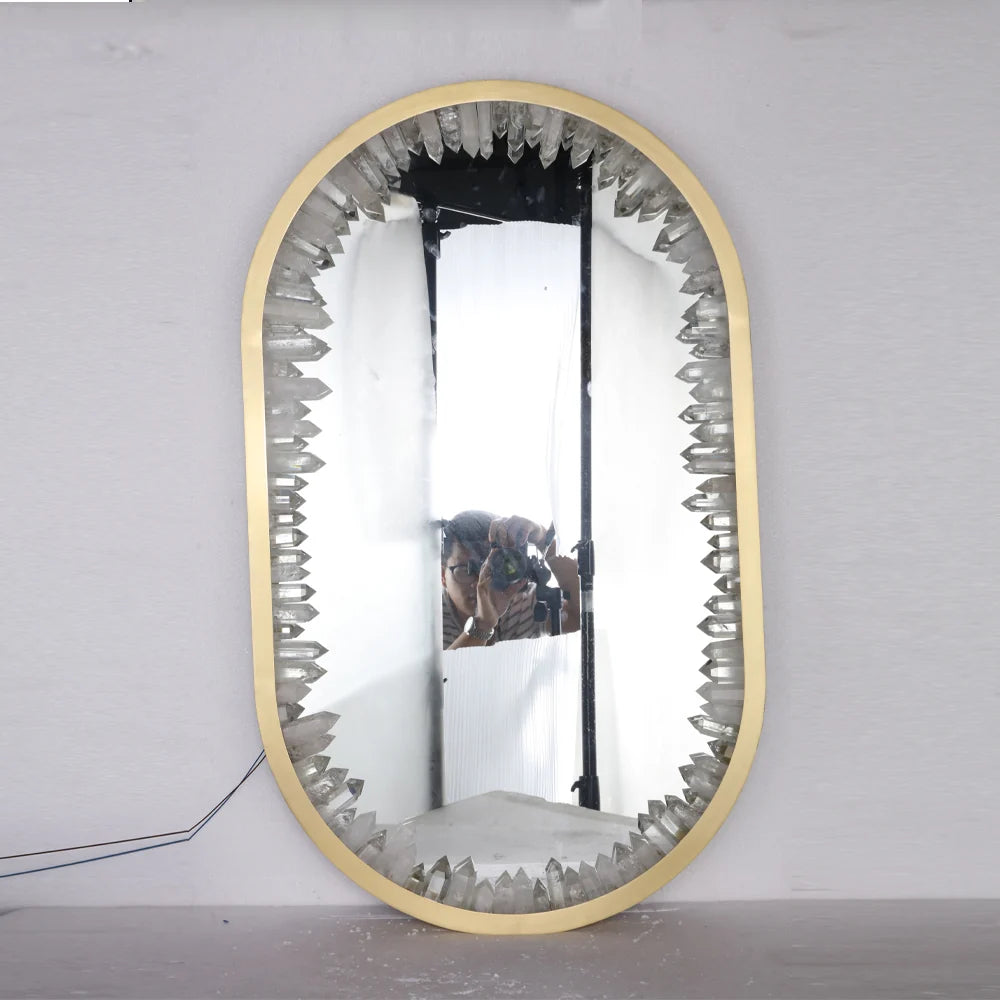 Oval Geode Quartz Crystal Mirror Light