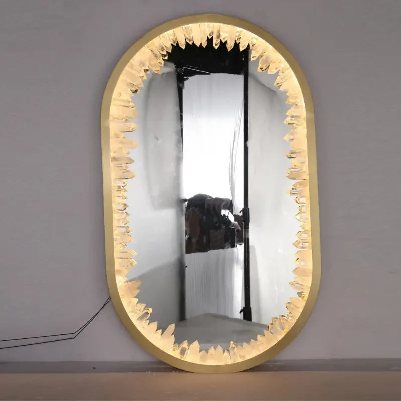 Oval Geode Quartz Crystal Mirror Light