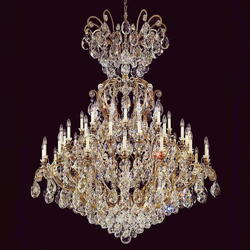 41 Lights Antique Brass Chandelier 60X71 Inch Large Wrought Iron Crystal Chandelier for High Ceilings