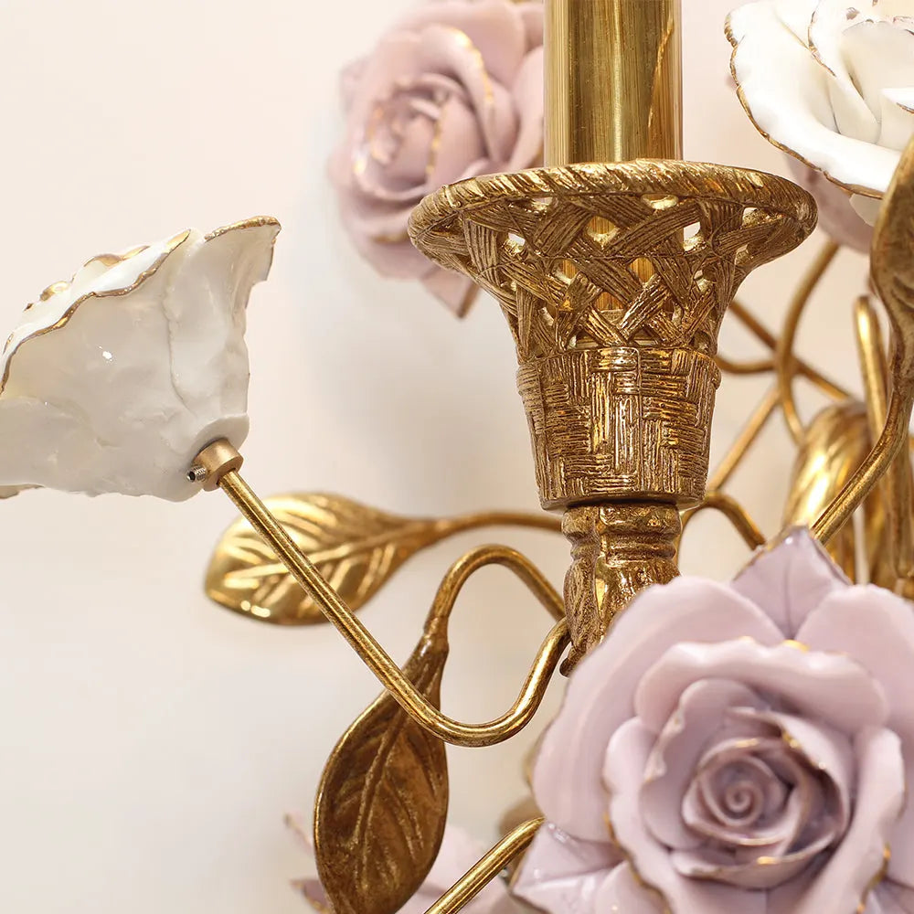 2 Lights Antique Brass Wall Lamp Porcelain Flower Wall Lamp