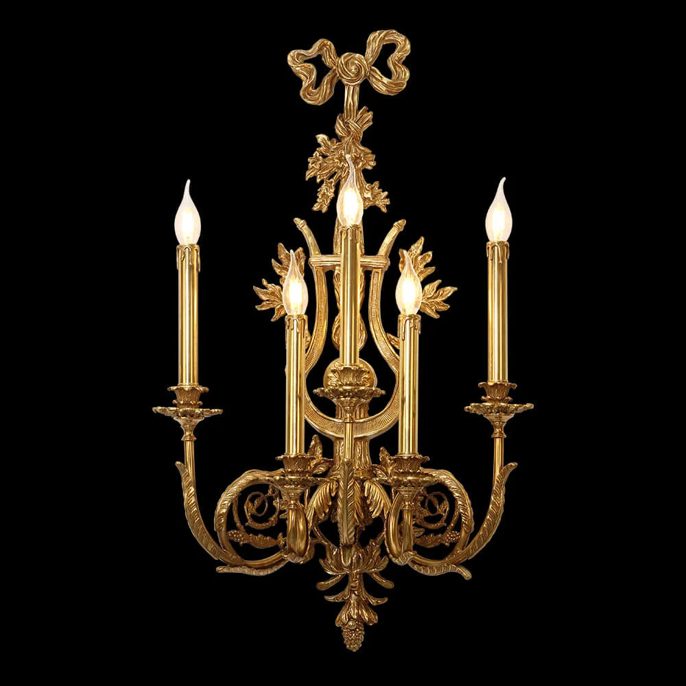 20X35 Inch French Retro Brass Wall Sconce 5 Lights European Style Copper Wall Lamp
