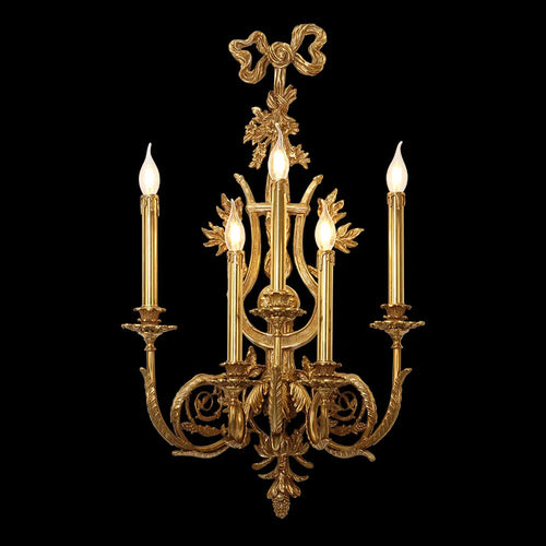 20X35 Inch French Retro Brass Wall Sconce 5 Lights European Style Copper Wall Lamp