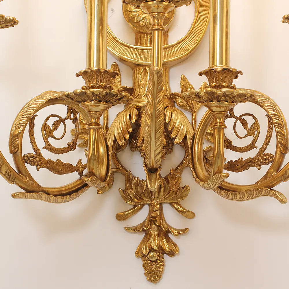 20X35 Inch French Retro Brass Wall Sconce 5 Lights European Style Copper Wall Lamp