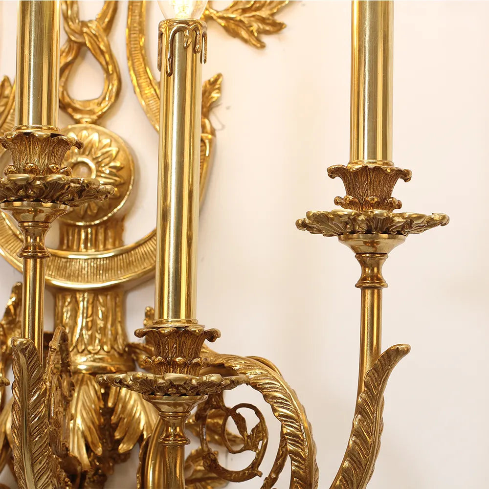 20X35 Inch French Retro Brass Wall Sconce 5 Lights European Style Copper Wall Lamp