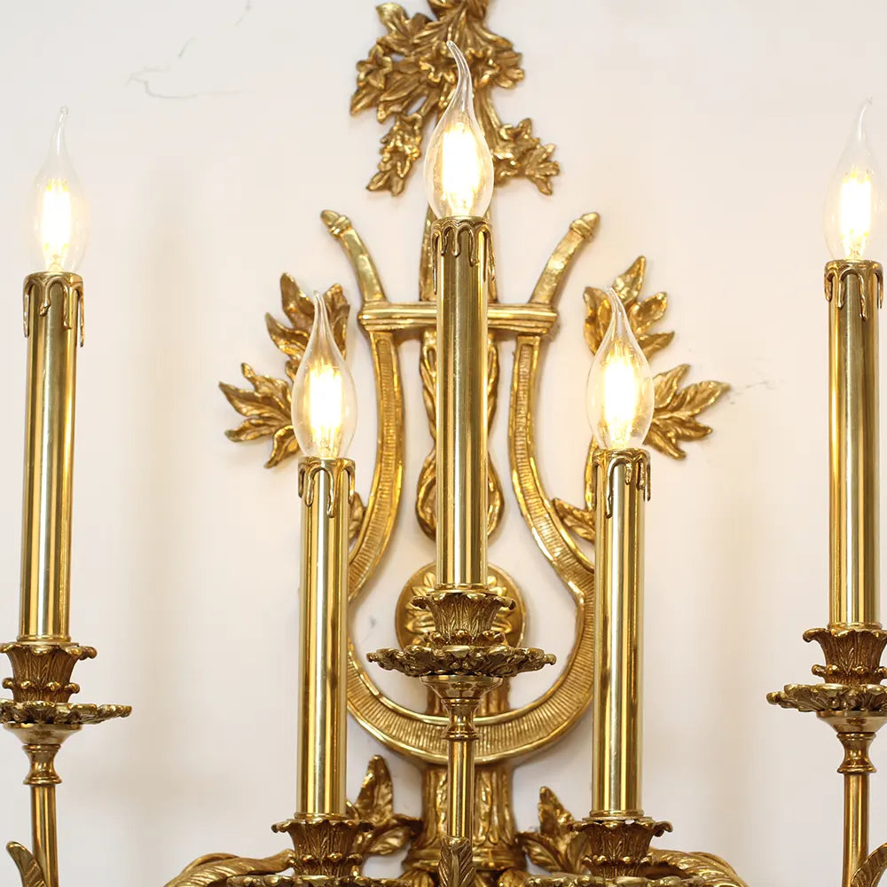 20X35 Inch French Retro Brass Wall Sconce 5 Lights European Style Copper Wall Lamp
