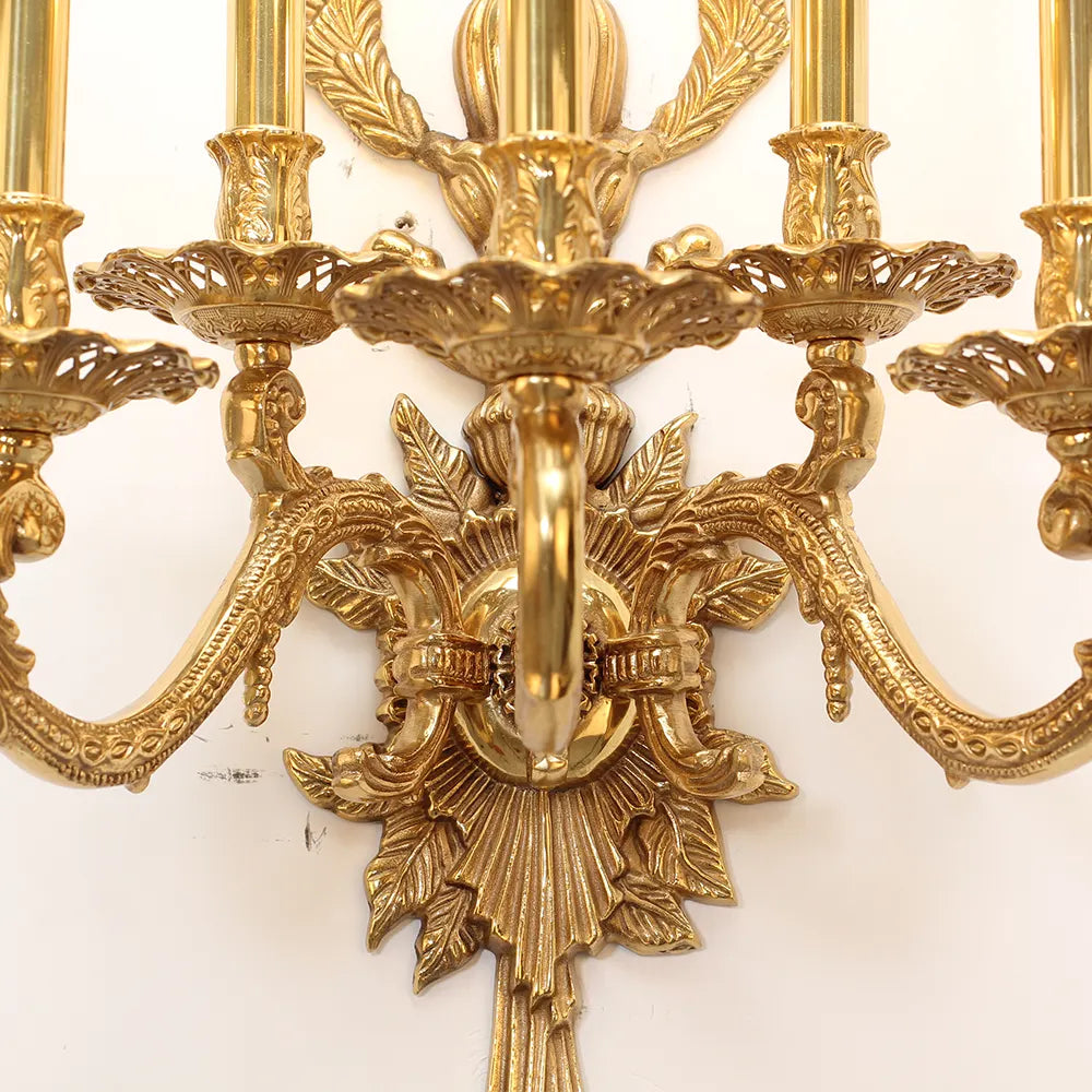 41 Inch Tall French Retro Brass Wall Sconce 5 Lights European Style Copper Wall Lamp