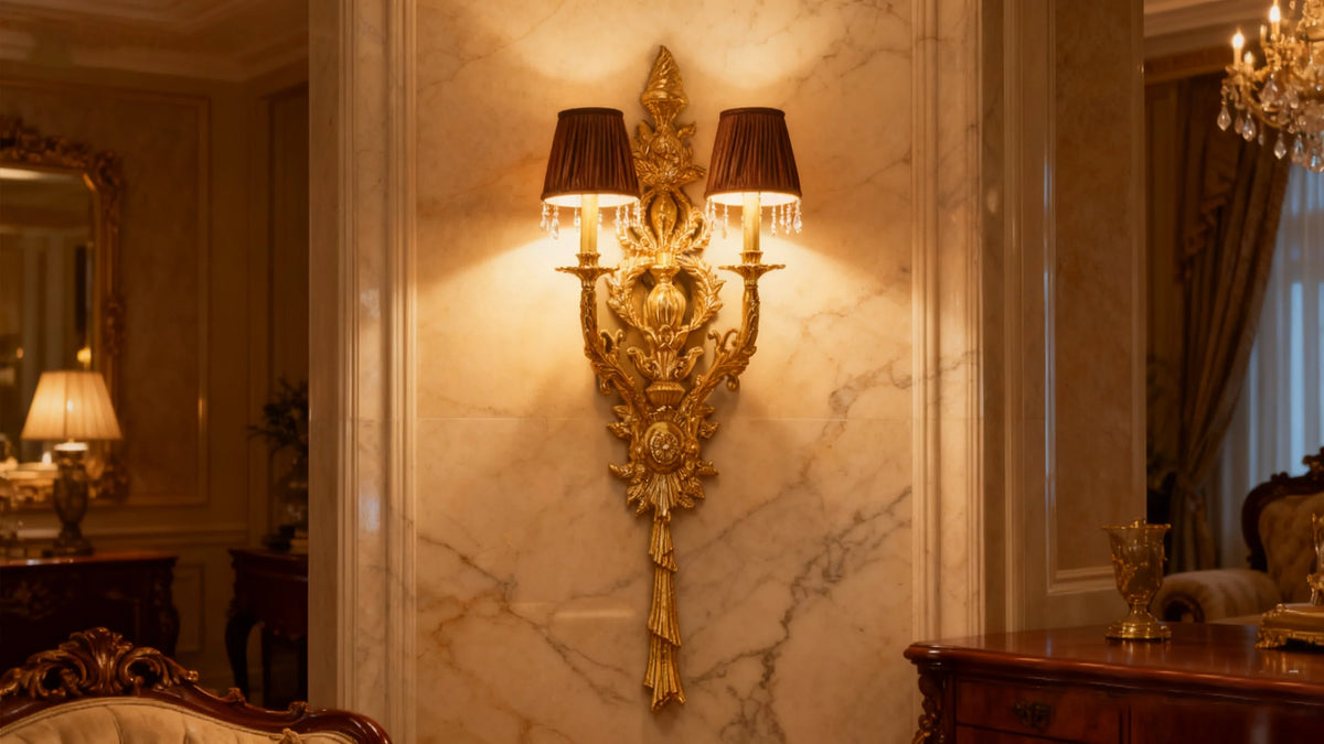 42 Inch Height 2 Lights European Style Brass Wall Sconce