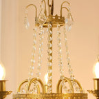 Elegant Small French Empire Brass & Crystal Chandelier 25'' W x 22'' H – Ideal for Living Room Dining Nook Entryway