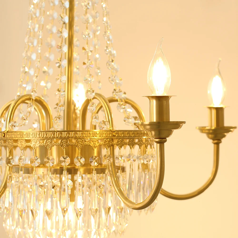 Elegant Small French Empire Brass & Crystal Chandelier 25'' W x 22'' H – Ideal for Living Room Dining Nook Entryway