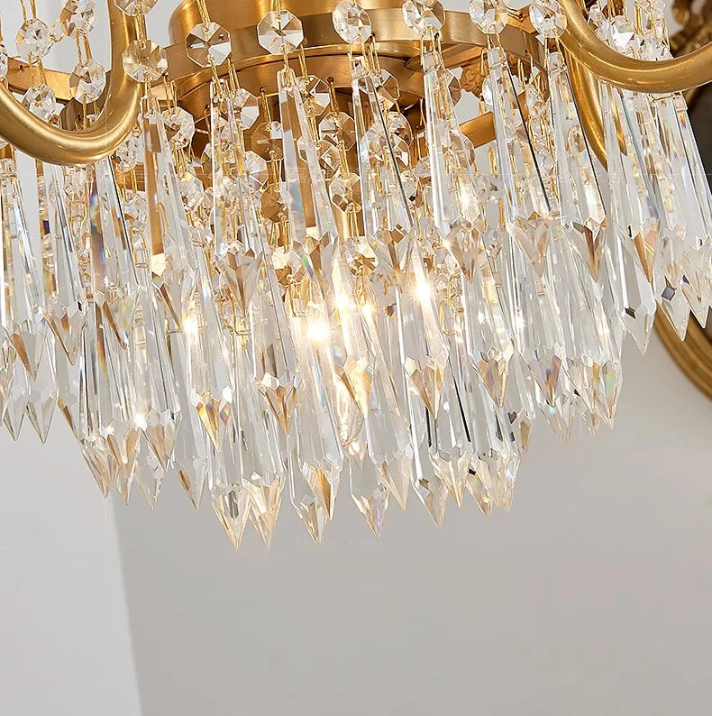Elegant Small French Empire Brass & Crystal Chandelier 25'' W x 22'' H – Ideal for Living Room Dining Nook Entryway
