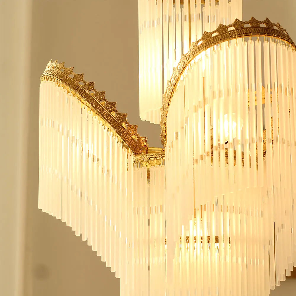 Sleek Small Modern Art Deco Brass & Glass Chandelier 19'' W x 27'' H – Perfect for Living Room Entryway Bedroom