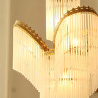 Sleek Small Modern Art Deco Brass & Glass Chandelier 19'' W x 27'' H – Perfect for Living Room Entryway Bedroom