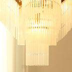 Sleek Small Modern Art Deco Brass & Glass Chandelier 19'' W x 27'' H – Perfect for Living Room Entryway Bedroom
