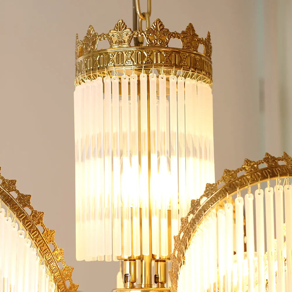 Sleek Small Modern Art Deco Brass & Glass Chandelier 19'' W x 27'' H – Perfect for Living Room Entryway Bedroom