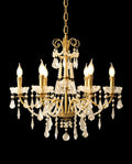 6 Lights Candle Style Small Gold Chandelier Luxury Brass Arm Chandelier with Acrylic Pearl Chains