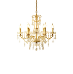 6 Lights Candle Style Small Gold Chandelier Luxury Brass Arm Chandelier with Acrylic Pearl Chains