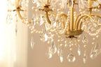 6 Lights Candle Style Small Gold Chandelier Luxury Brass Arm Chandelier with Acrylic Pearl Chains