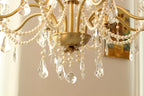 8 Lights Candle Style Small Gold Chandelier Luxury Brass Arm Chandelier with Acrylic Pearl Chains