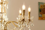 8 Lights Candle Style Small Gold Chandelier Luxury Brass Arm Chandelier with Acrylic Pearl Chains