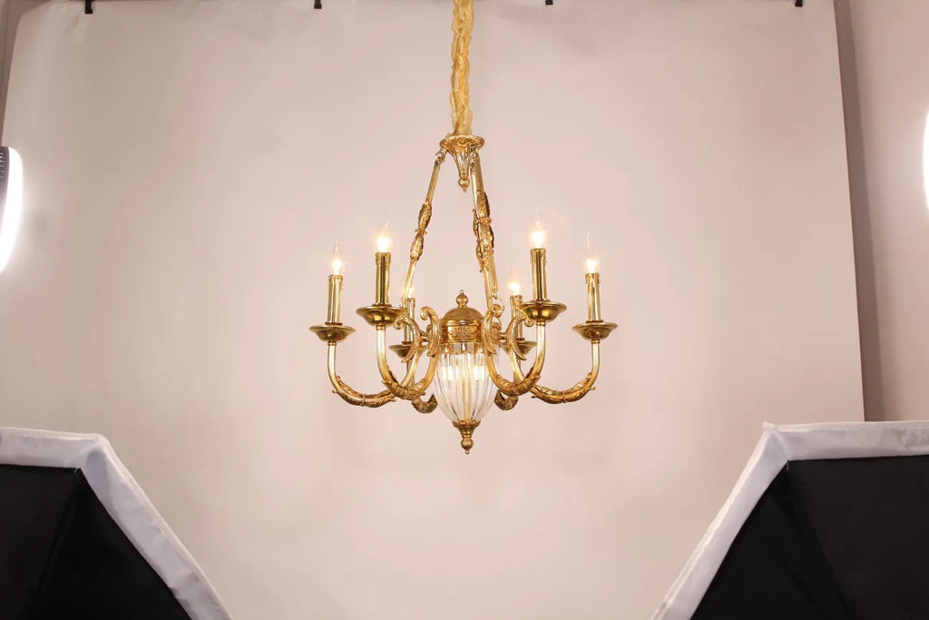 6 Lights Small Empire Style Antique Brass Chandelier Gold Chandelier for Study Room 26X26 Inch