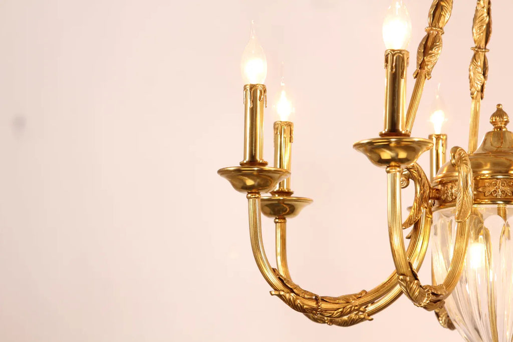 6 Lights Small Empire Style Antique Brass Chandelier Gold Chandelier for Study Room 26X26 Inch