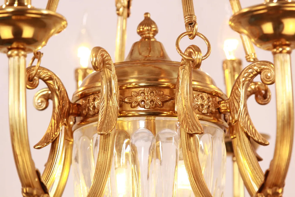 6 Lights Small Empire Style Antique Brass Chandelier Gold Chandelier for Study Room 26X26 Inch