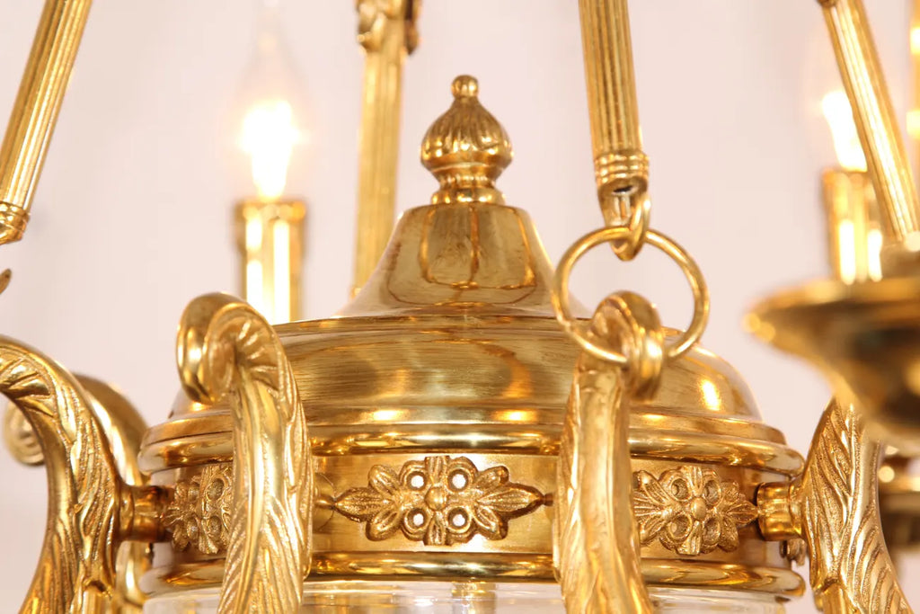 6 Lights Small Empire Style Antique Brass Chandelier Gold Chandelier for Study Room 26X26 Inch