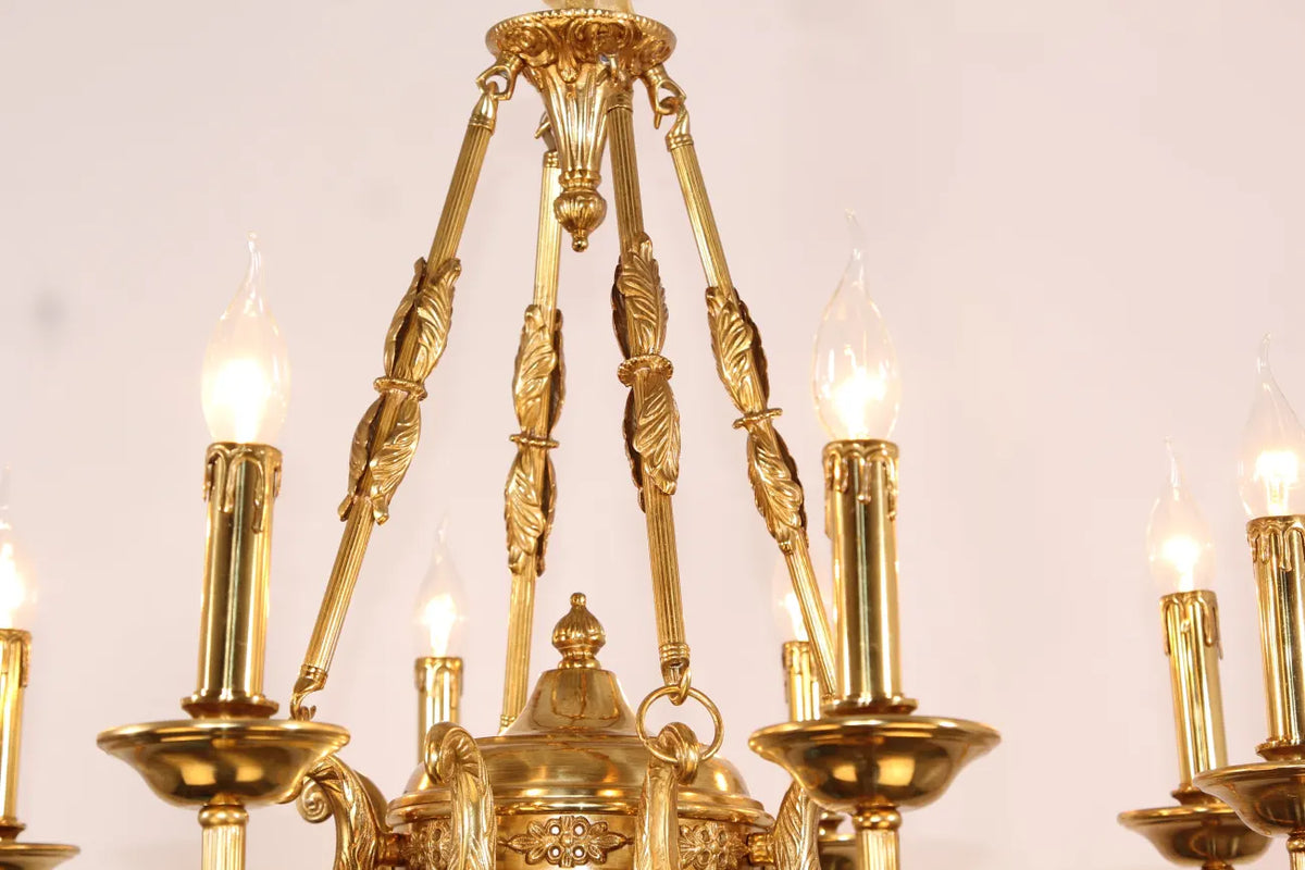 6 Lights Small Empire Style Antique Brass Chandelier Gold Chandelier for Study Room 26X26 Inch