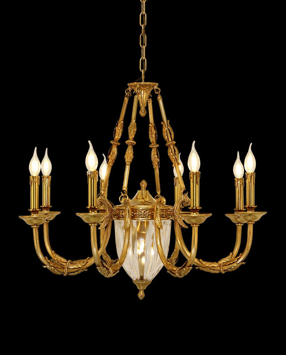 8 Lights Small Empire Style Antique Brass Chandelier Gold Dining Room Chandelier 31X28 Inch