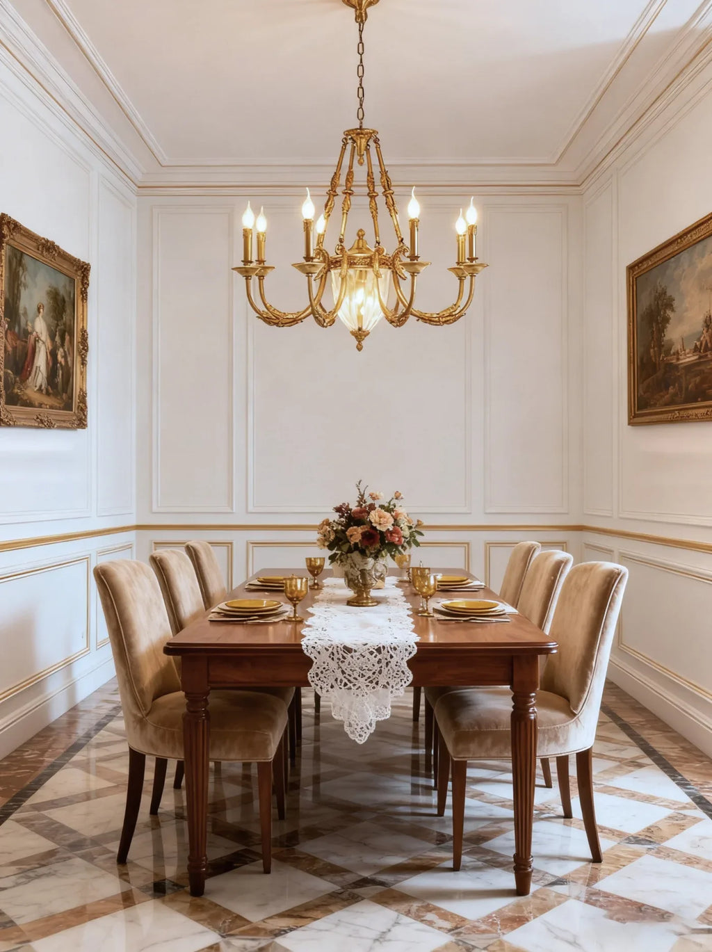 8 Lights Small Empire Style Antique Brass Chandelier Gold Dining Room Chandelier 31X28 Inch