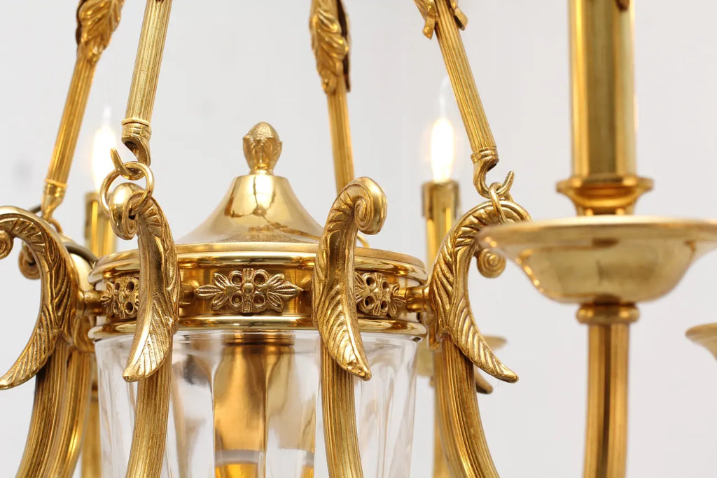8 Lights Small Empire Style Antique Brass Chandelier Gold Dining Room Chandelier 31X28 Inch