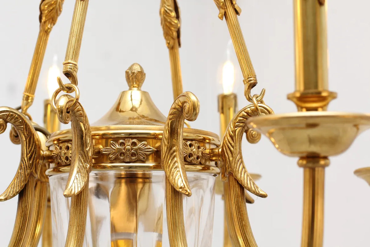 8 Lights Small Empire Style Antique Brass Chandelier Gold Dining Room Chandelier 31X28 Inch