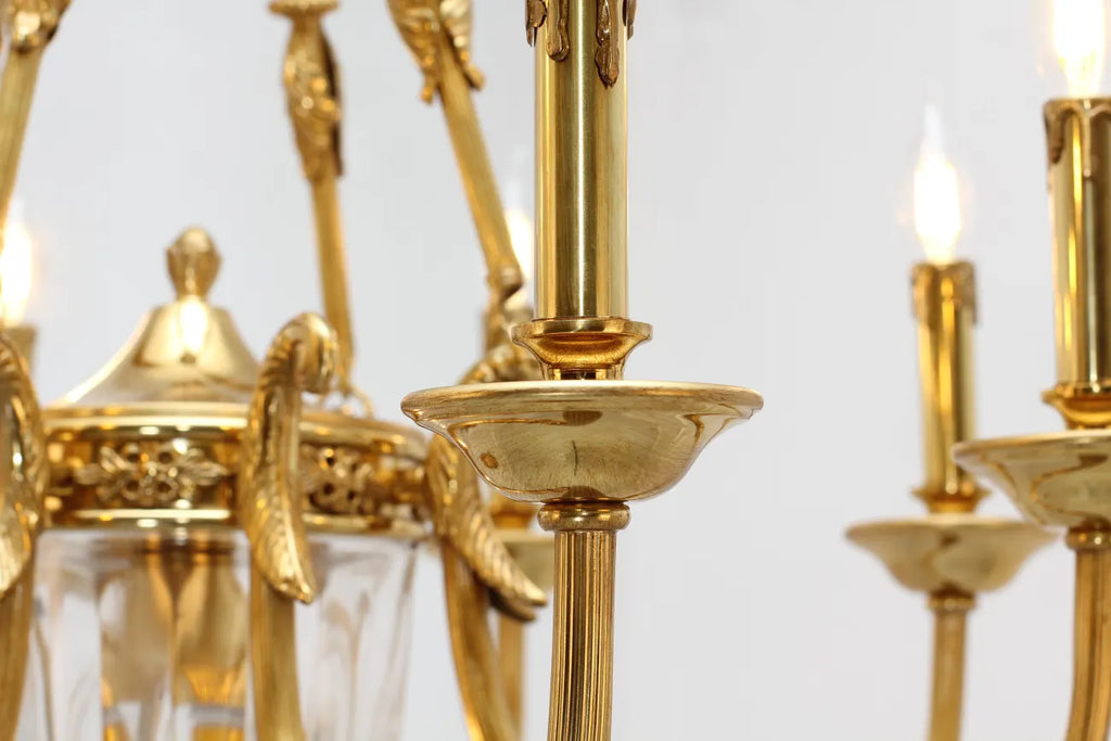 8 Lights Small Empire Style Antique Brass Chandelier Gold Dining Room Chandelier 31X28 Inch