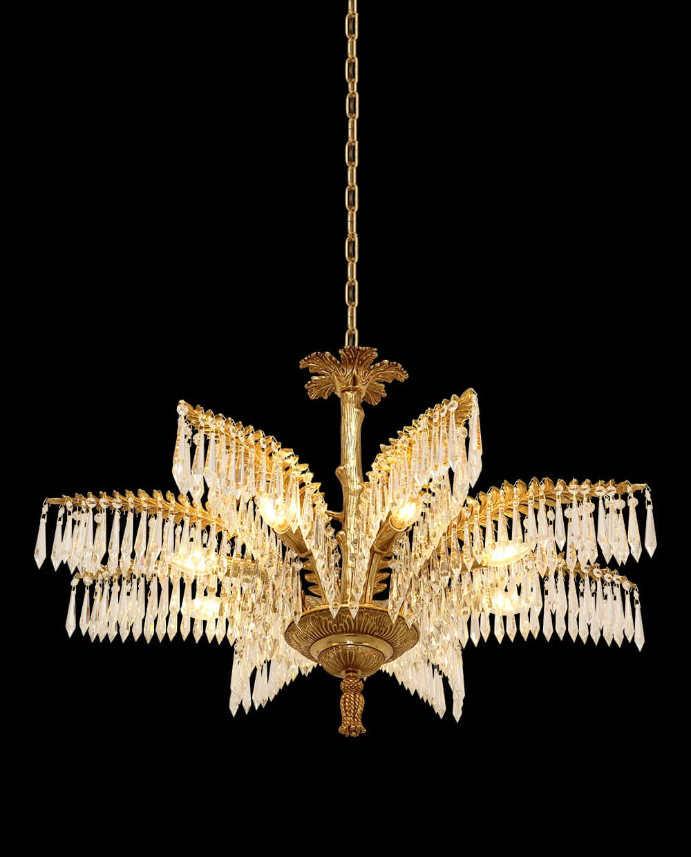 22 Inch Wide 1 Layer Small Brass Palm Tree Crystal Chandelier Light for Bedroom