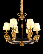 30X28 Inch 6 Lights Rococo Stype Cast Horse Head Antique Copper Chandelier Light